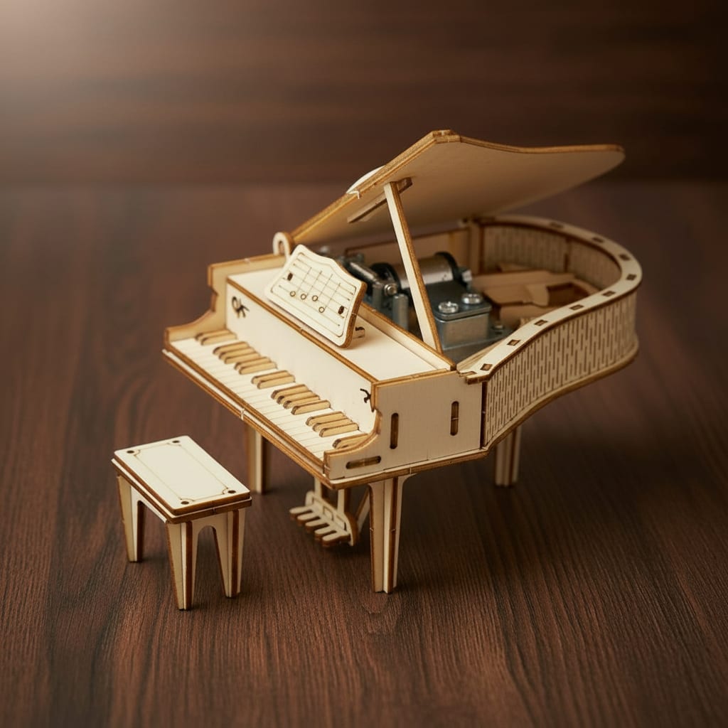 Puzzle 3D du Piano Boîte à Musique en bois, assemblé.