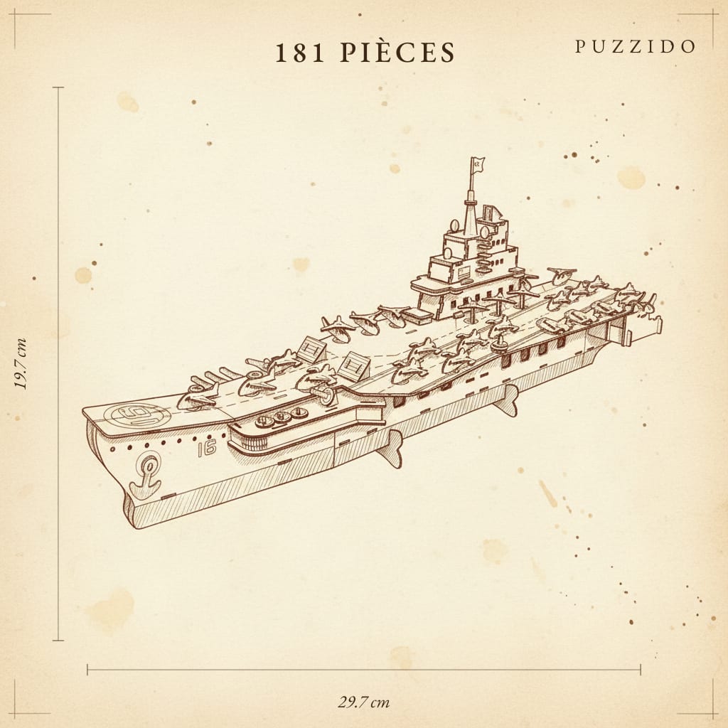 Puzzle 3D du Porte-Avions, plan technique avec dimensions