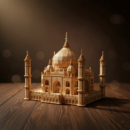 Puzzle 3D du Taj Mahal en bois, assemblé.