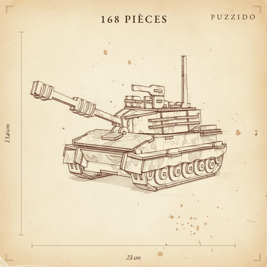Puzzle 3D en Bois Tank — plan technique.