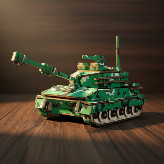 Puzzle 3D du Tank en bois, assemblé.