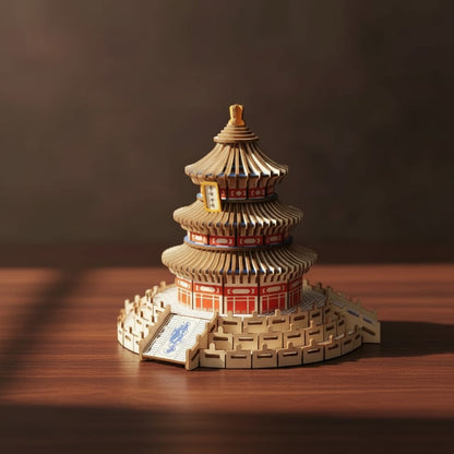 Puzzle 3D du Temple du Ciel en bois, assemblé.