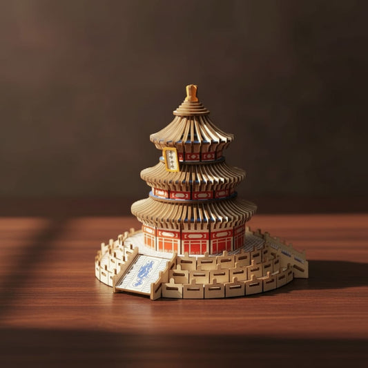 Puzzle 3D du Temple du Ciel en bois, assemblé.