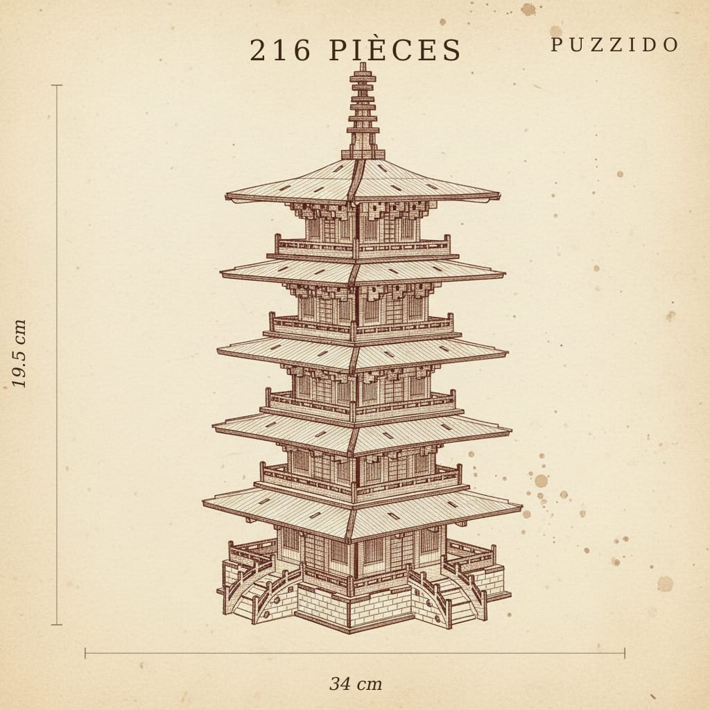 Puzzle 3D du Temple Hanshan en bois, assemblé - vue 2
