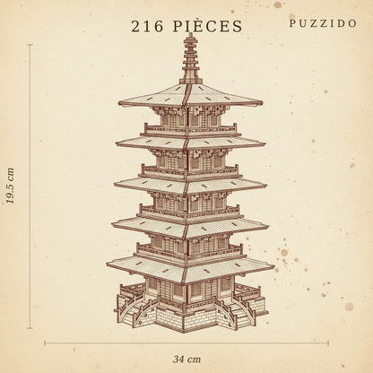 Puzzle 3D du Temple Hanshan en bois, assemblé - vue 2