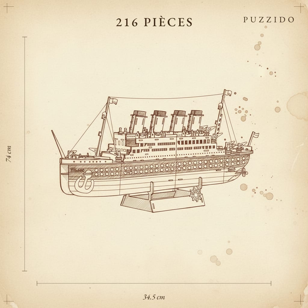 Puzzle 3D du Titanic, plan technique avec dimensions