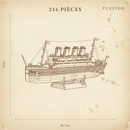 Puzzle 3D du Titanic, plan technique avec dimensions