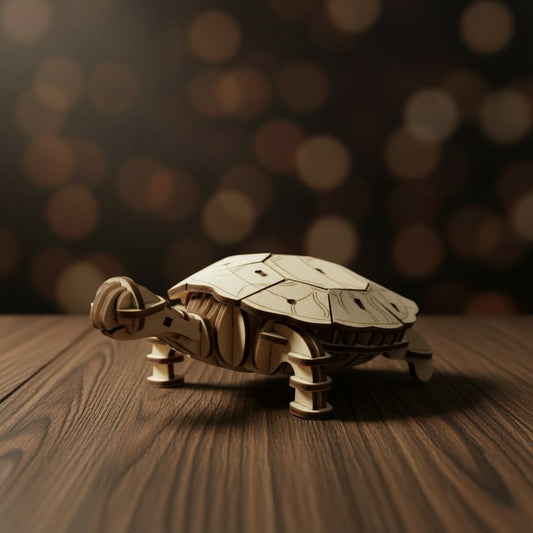 Puzzle 3D de la Tortue en bois, assemblé.