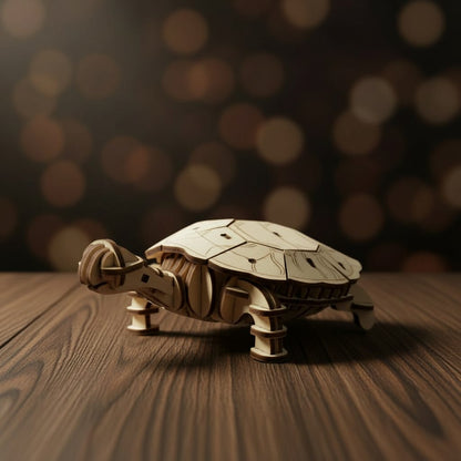 Puzzle 3D tortue en bois du coffret animaux marins, assemblée sur ses pattes