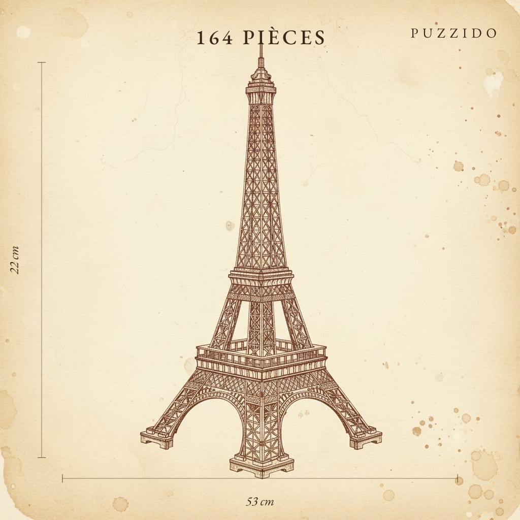 Puzzle 3D du Tour Eiffel, plan technique avec dimensions