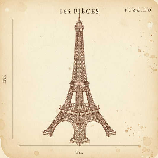 Puzzle 3D du Tour Eiffel, plan technique avec dimensions