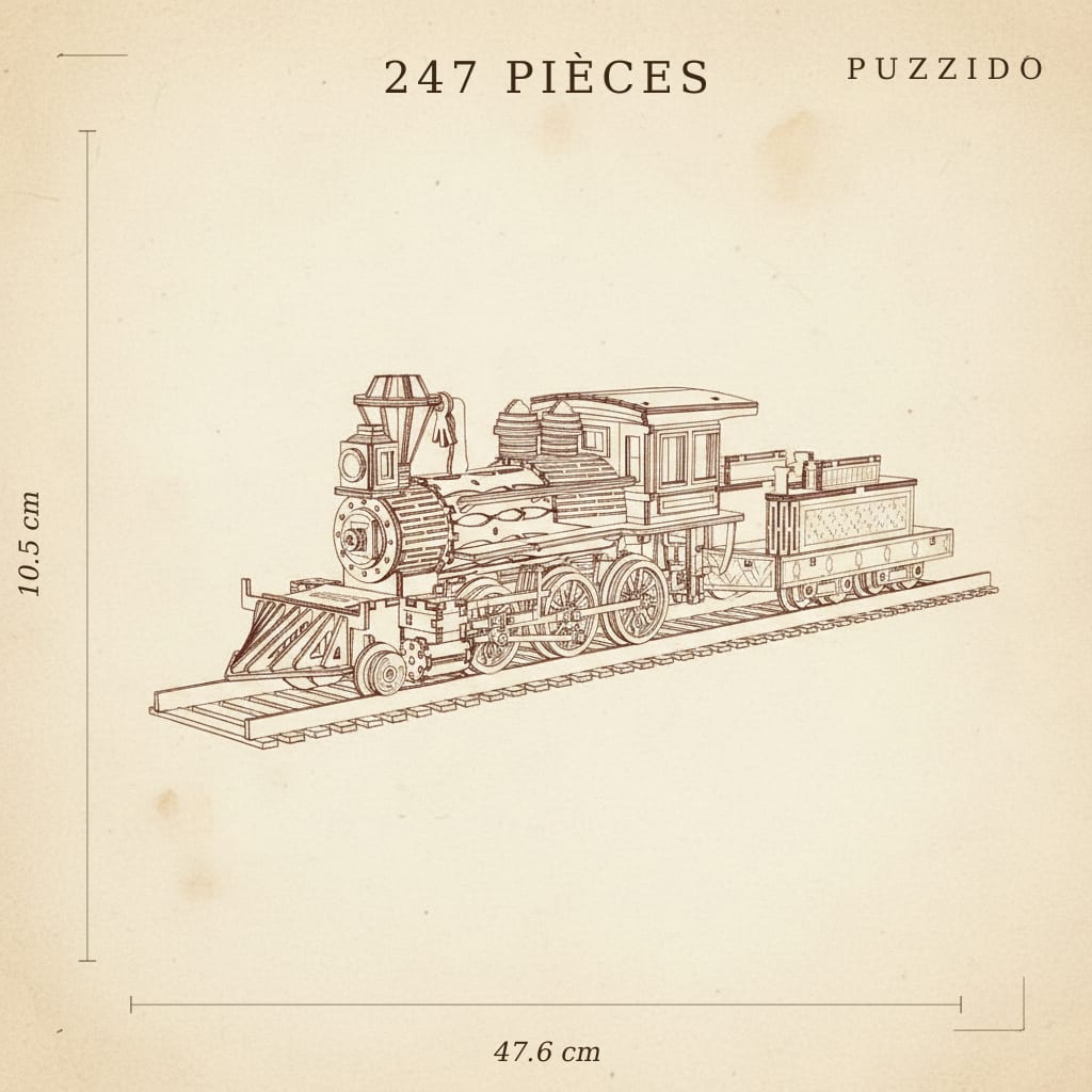 Puzzle 3D du Train à Vapeur, plan technique avec dimensions