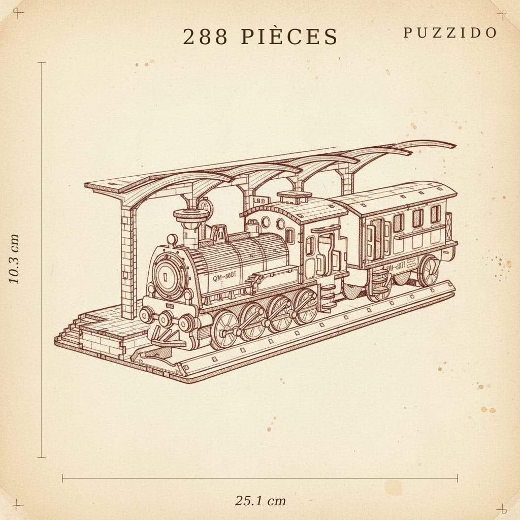 Puzzle 3D du train à vapeur de Western en bois, assemblé - vue 2
