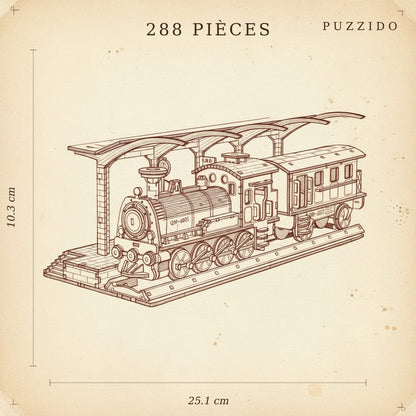 Puzzle 3D du train à vapeur de Western en bois, assemblé - vue 2