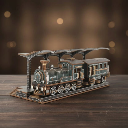 Puzzle 3D du train à vapeur de Western en bois, assemblé.