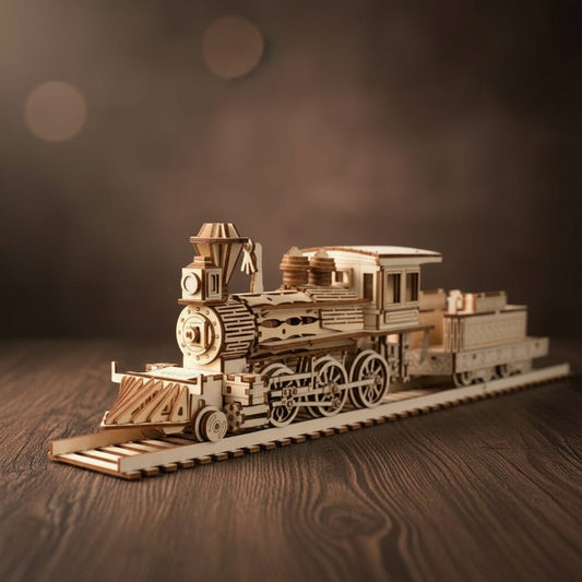 Puzzle 3D du Train à Vapeur en bois, assemblé.