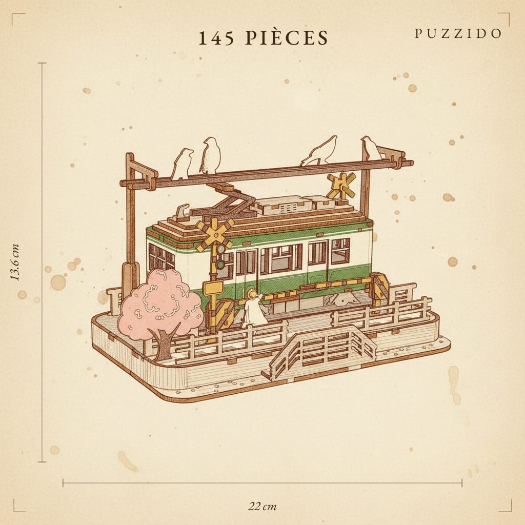 Puzzle 3D Tramway Fleuri — plan technique.