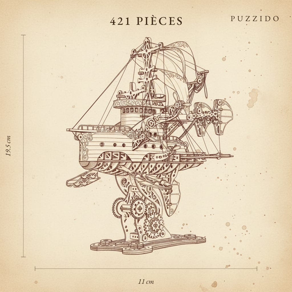 Puzzle 3D du Vaisseau Volant Steampunk, plan architectural.