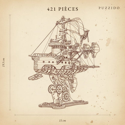 Puzzle 3D du Vaisseau Volant Steampunk, plan architectural.