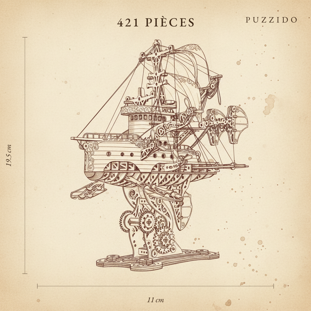 Puzzle 3D du Vaisseau Volant Steampunk, plan architectural.