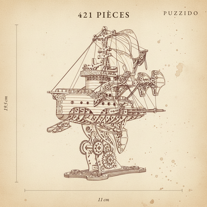 Puzzle 3D du Vaisseau Volant Steampunk, plan architectural.