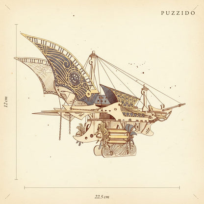 Puzzle 3D du Vaisseau Steampunk, plan technique avec dimensions