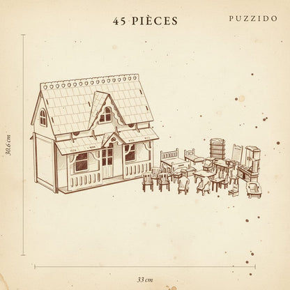 Puzzle 3D Villa de poupée + décorations — plan technique.