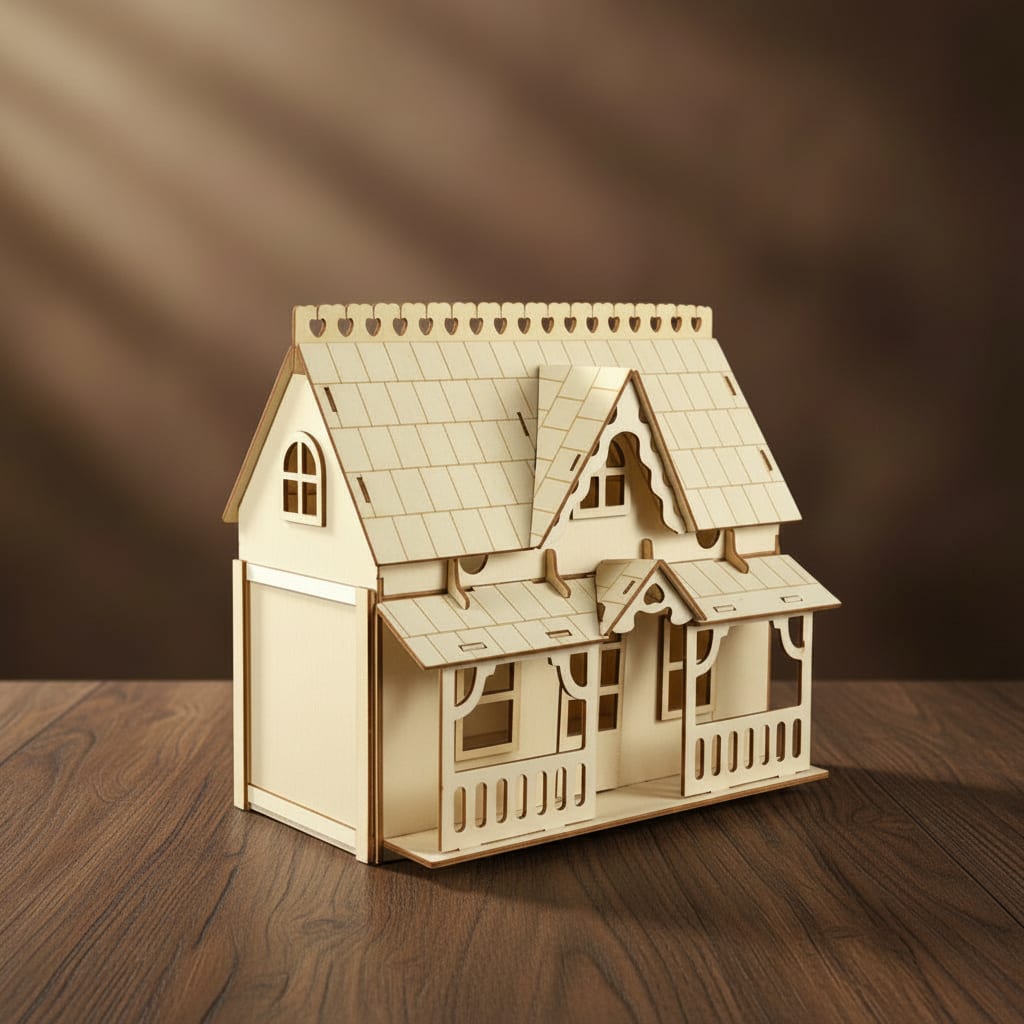 Puzzle 3D de la Villa de Poupée en bois, assemblé.