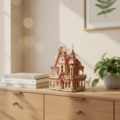 Puzzle 3D du Villa Rose, exposé sur une étagère ouverte