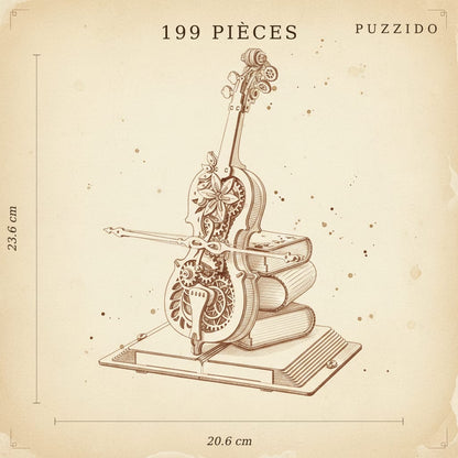 Puzzle 3D violoncelle en bois, boîte à musique mécanique, assemblé - vue 2.