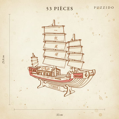 Puzzle 3D du Voilier Chinois, plan technique avec dimensions