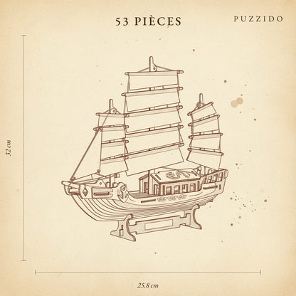 Puzzle 3D du Voilier Chinois, plan technique avec dimensions