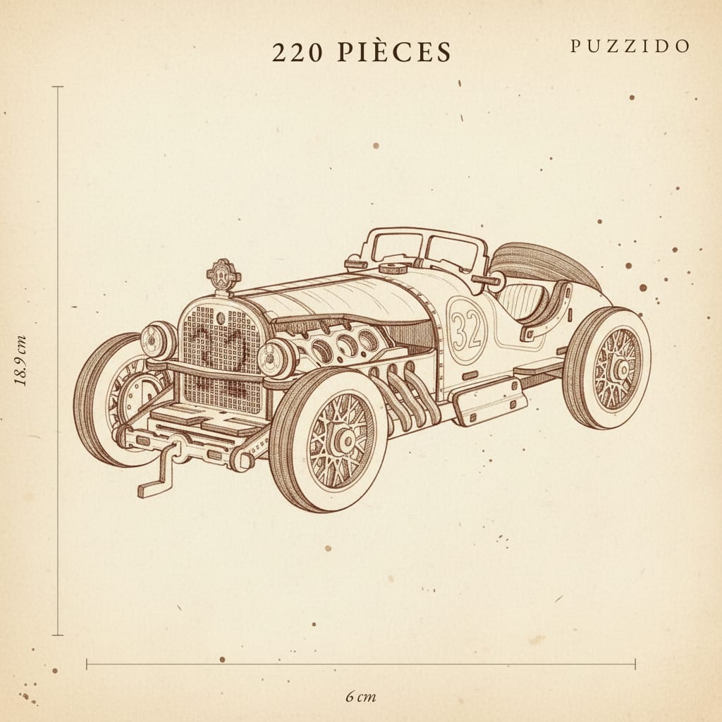 Puzzle 3D du Voiture Grand Prix, plan technique avec dimensions
