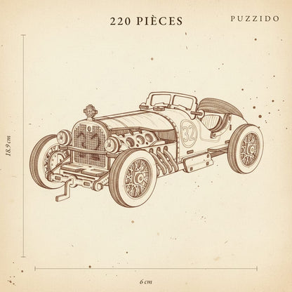 Puzzle 3D du Voiture Grand Prix, plan technique avec dimensions