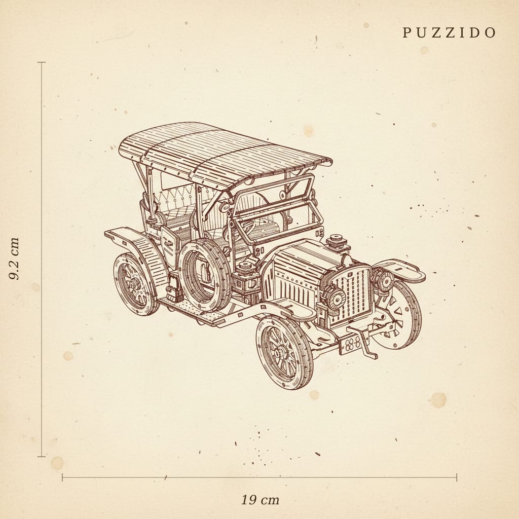 Puzzle 3D de la Voiture Vintage en bois, assemblé - vue 2