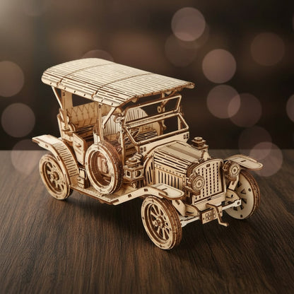 Puzzle 3D de la Voiture Vintage en bois, assemblé.