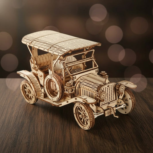 Puzzle 3D de la Voiture Vintage en bois, assemblé.